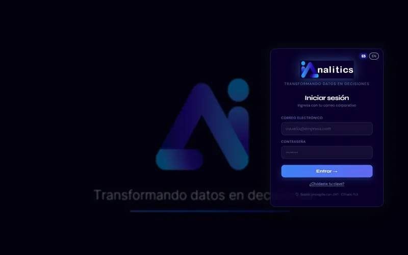Pantalla de inicio de sesión de IAnalitics