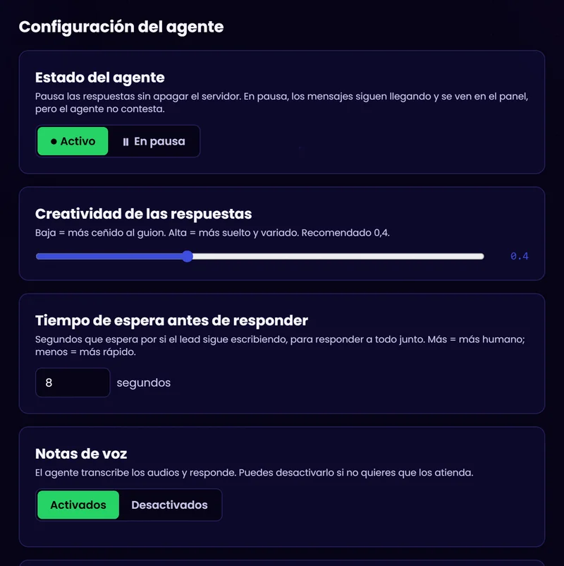 Ajustes generales del agente