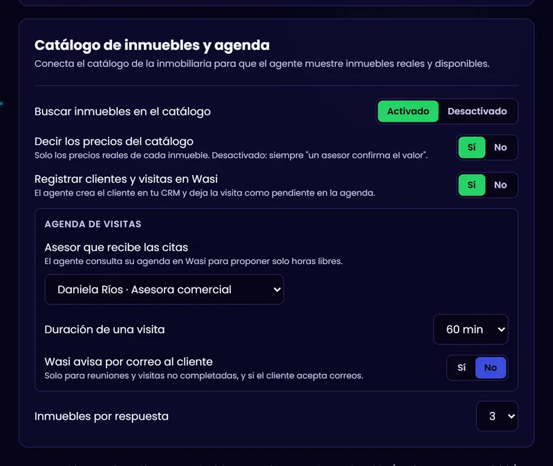 Ajustes de catálogo y agenda de visitas