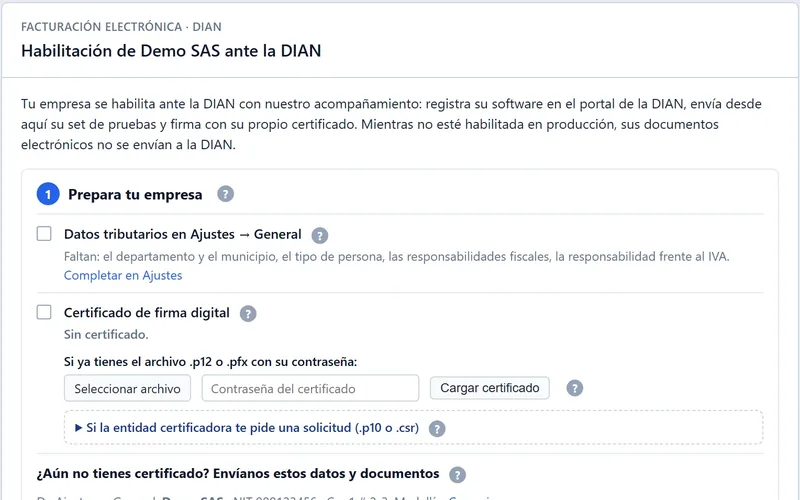 Tarjeta de habilitación ante la DIAN: datos tributarios y certificado de firma digital