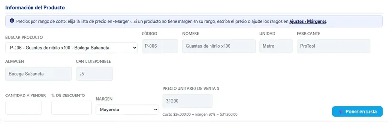 Nueva venta con tipo de cliente Mayorista