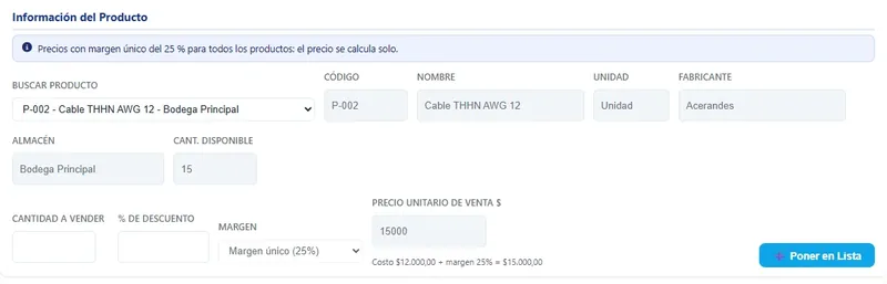 Nueva venta con margen único