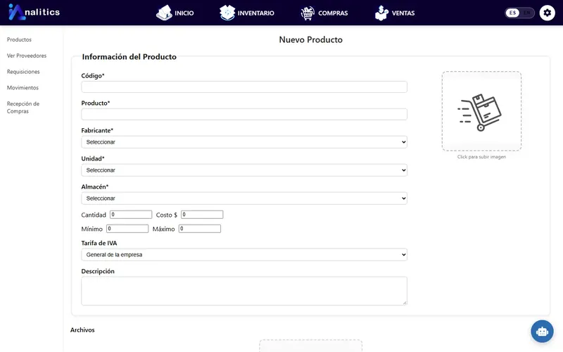 Formulario de nuevo producto