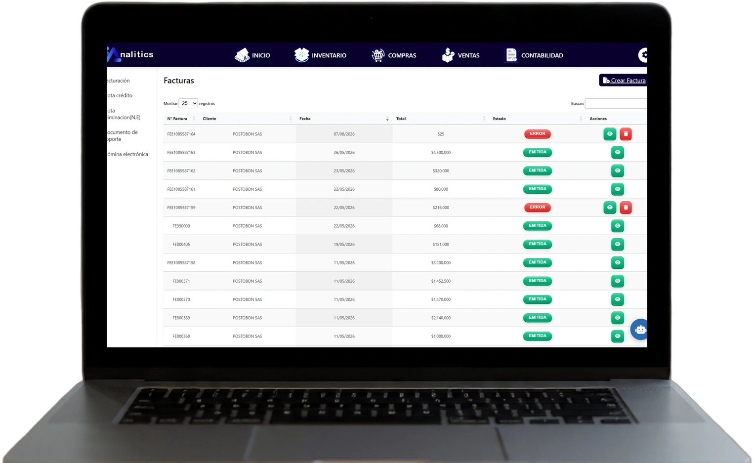 Módulo de contabilidad y facturación electrónica de IANALITICS